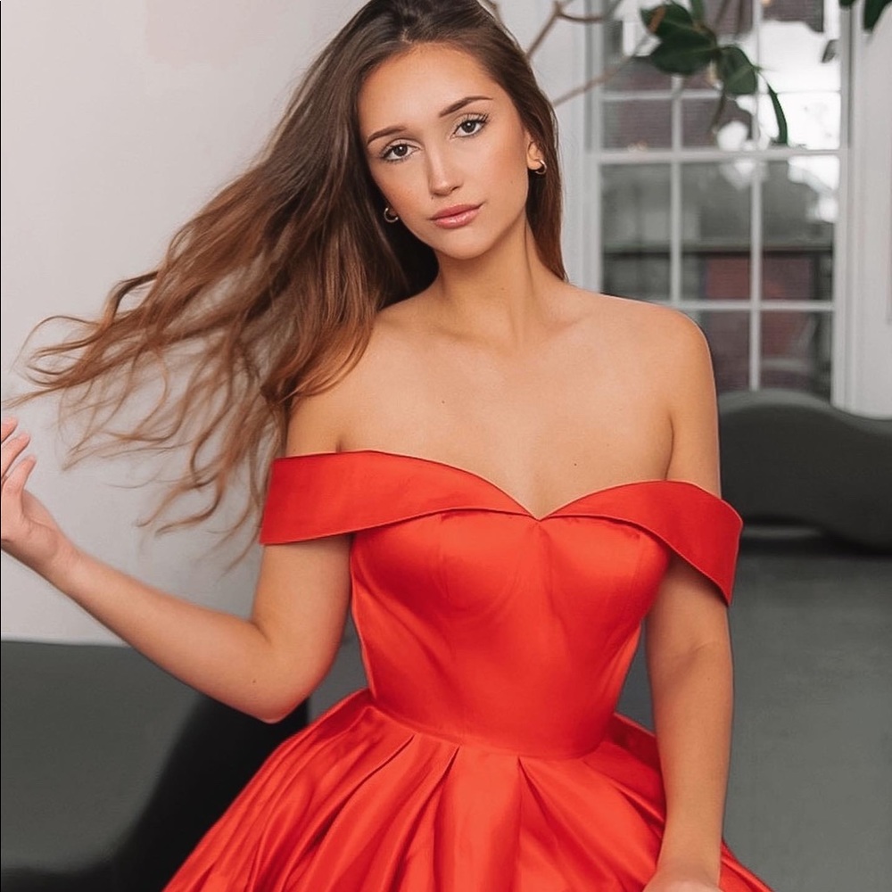 Classic red off-shoulder midi dress